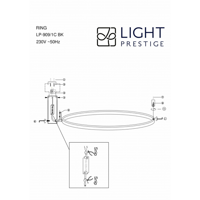 Light Prestige Ring plafon L czarny 3000K LP-909/1C L BK 1 xLED czarny