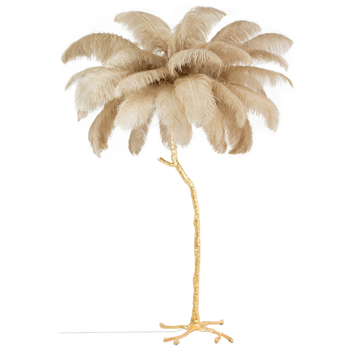 King Home Lampa podłogowa TIFFANY 175 beżowa mosiądz / naturalne pióra (JL0019.BEIGE)