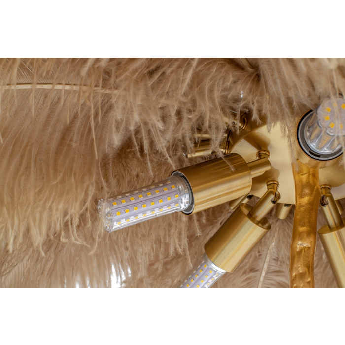King Home Lampa podłogowa TIFFANY 175 beżowa mosiądz / naturalne pióra (JL0019.BEIGE)