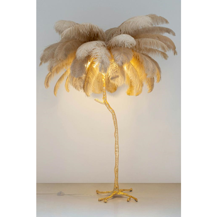 King Home Lampa podłogowa TIFFANY 175 beżowa mosiądz / naturalne pióra (JL0019.BEIGE)