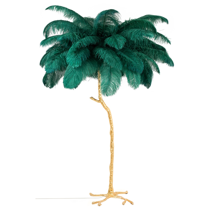 King Home Lampa podłogowa TIFFANY 175 zielona  mosiądz / naturalne pióra (JL0019.GREEN)