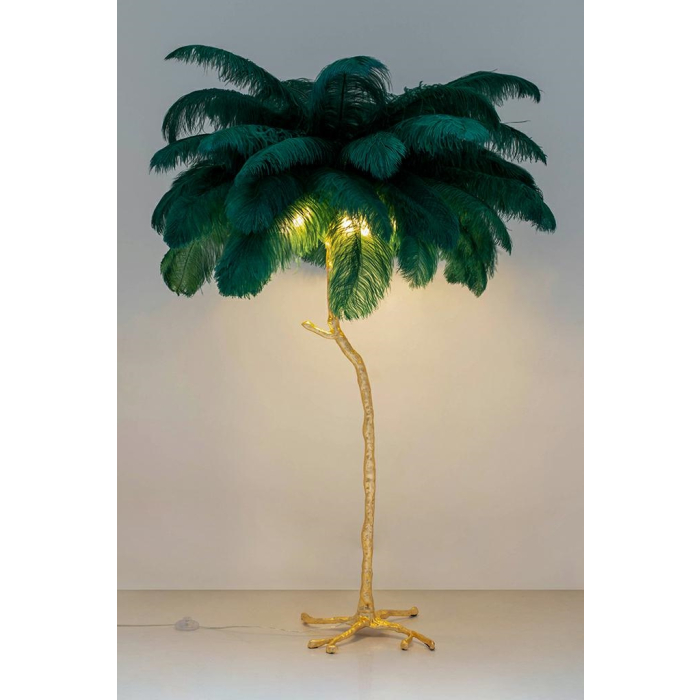King Home Lampa podłogowa TIFFANY 175 zielona  mosiądz / naturalne pióra (JL0019.GREEN)