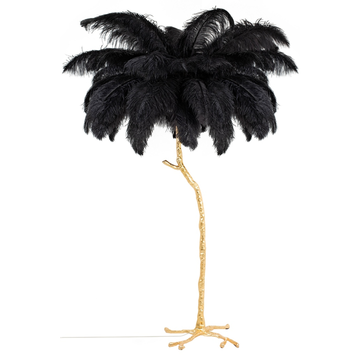 King Home Lampa podłogowa TIFFANY 175 czarna  mosiądz / naturalne pióra (JL0019.BLACK)