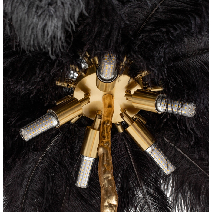 King Home Lampa podłogowa TIFFANY 175 czarna  mosiądz / naturalne pióra (JL0019.BLACK)