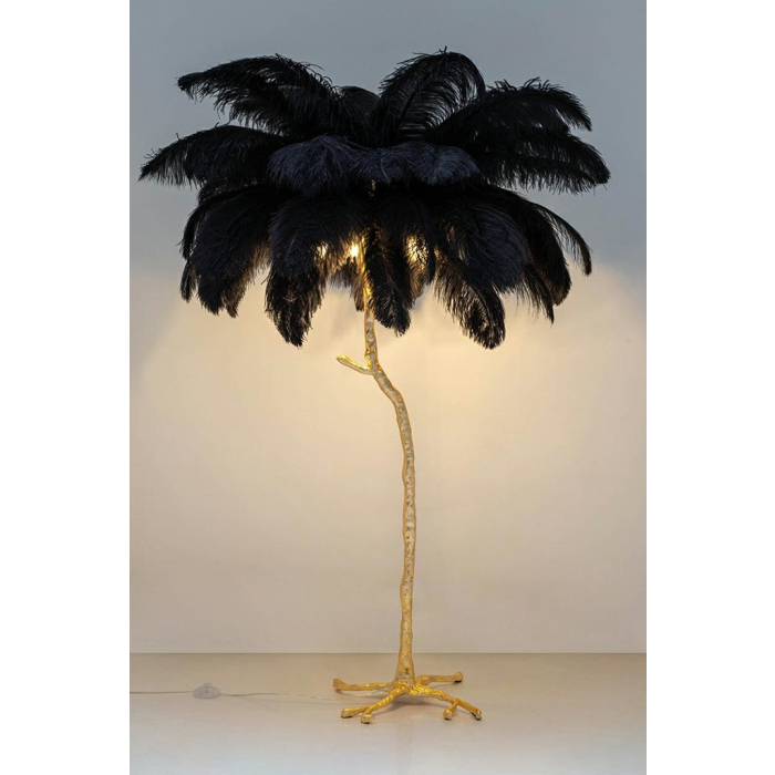 King Home Lampa podłogowa TIFFANY 175 czarna  mosiądz / naturalne pióra (JL0019.BLACK)