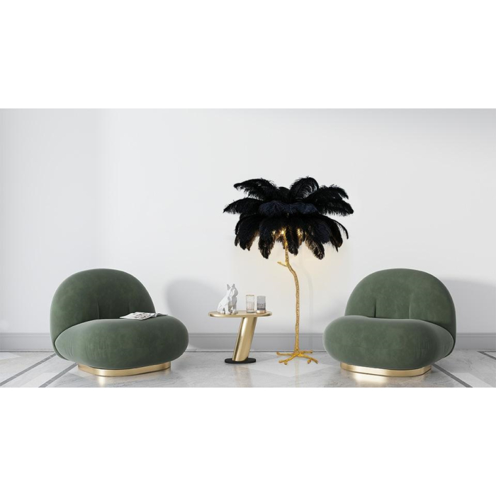 King Home Lampa podłogowa TIFFANY 175 czarna  mosiądz / naturalne pióra (JL0019.BLACK)