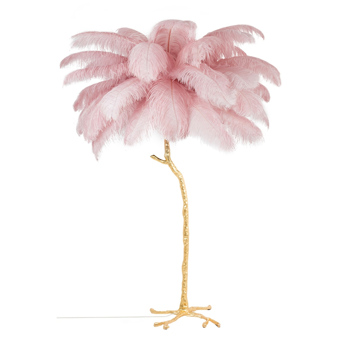 King Home Lampa podłogowa TIFFANY 175 różowa mosiądz / naturalne pióra (JL0019.PINK)