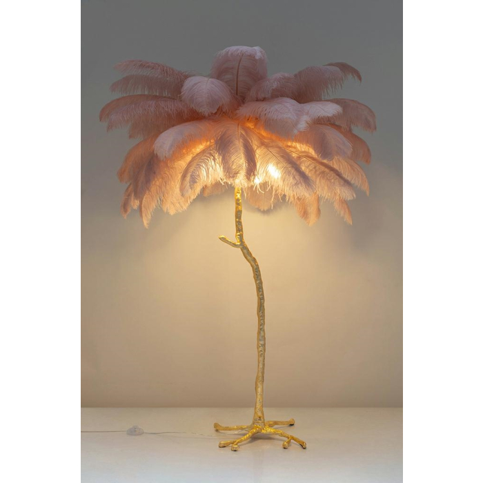 King Home Lampa podłogowa TIFFANY 175 różowa mosiądz / naturalne pióra (JL0019.PINK)