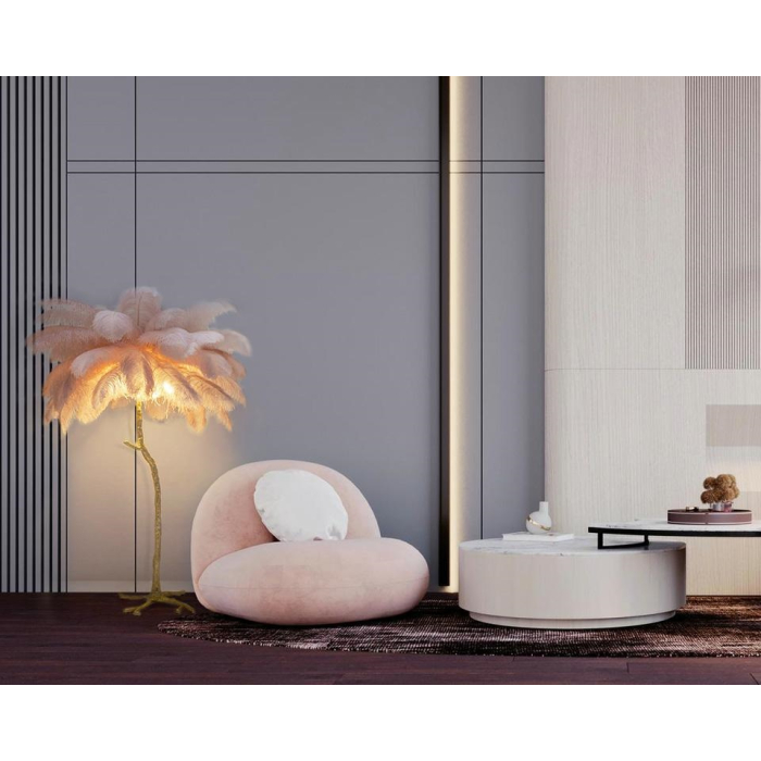King Home Lampa podłogowa TIFFANY 175 różowa mosiądz / naturalne pióra (JL0019.PINK)