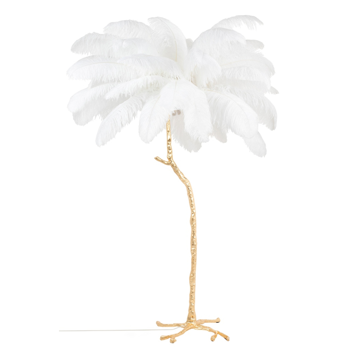 King Home Lampa podłogowa TIFFANY 175 biała  mosiądz / naturalne pióra (JL0019.WHITE)