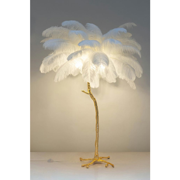 King Home Lampa podłogowa TIFFANY 175 biała  mosiądz / naturalne pióra (JL0019.WHITE)
