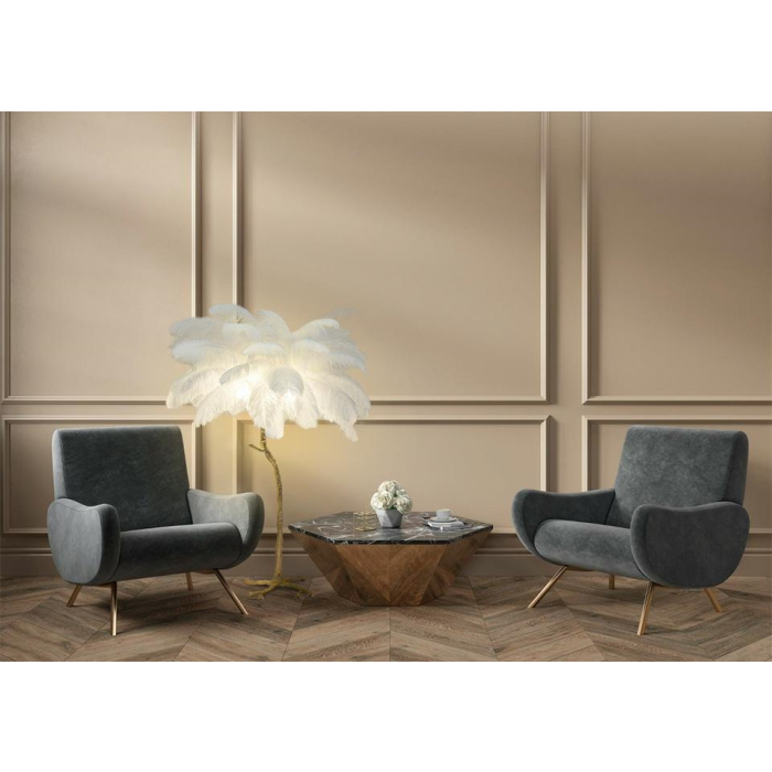 King Home Lampa podłogowa TIFFANY 175 biała  mosiądz / naturalne pióra (JL0019.WHITE)