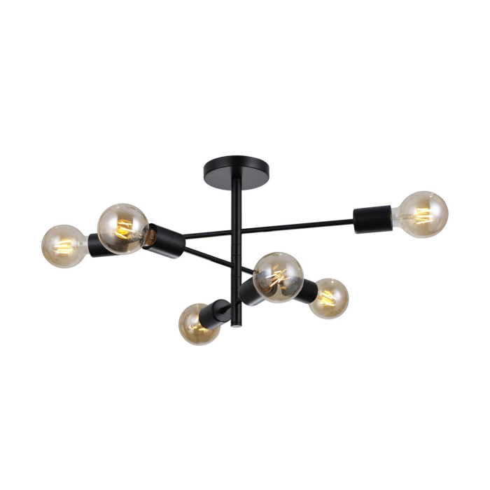 Italux Piansi Wisząca Czarny mat 6xE27 40W PND-4025-6-BL