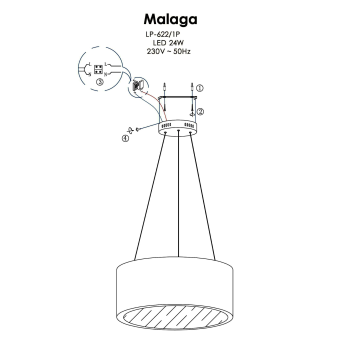 Light Prestige Malaga wisząca szara LED szary LP-622/1P GREY