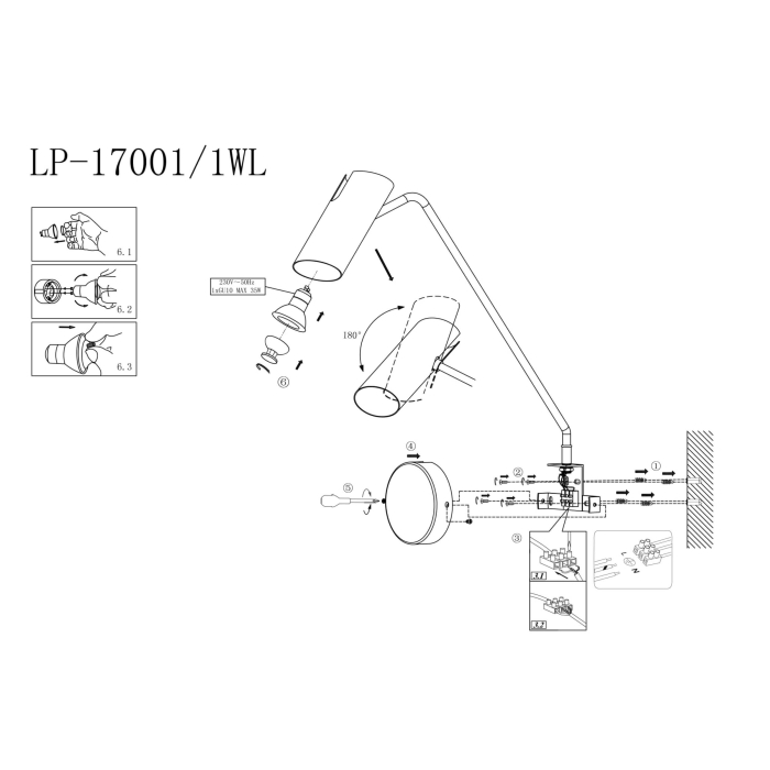 Light Prestige Futuro 1 kinkiet czarny z wysięgnikiem GU10 czarny LP-17001/1WL BK