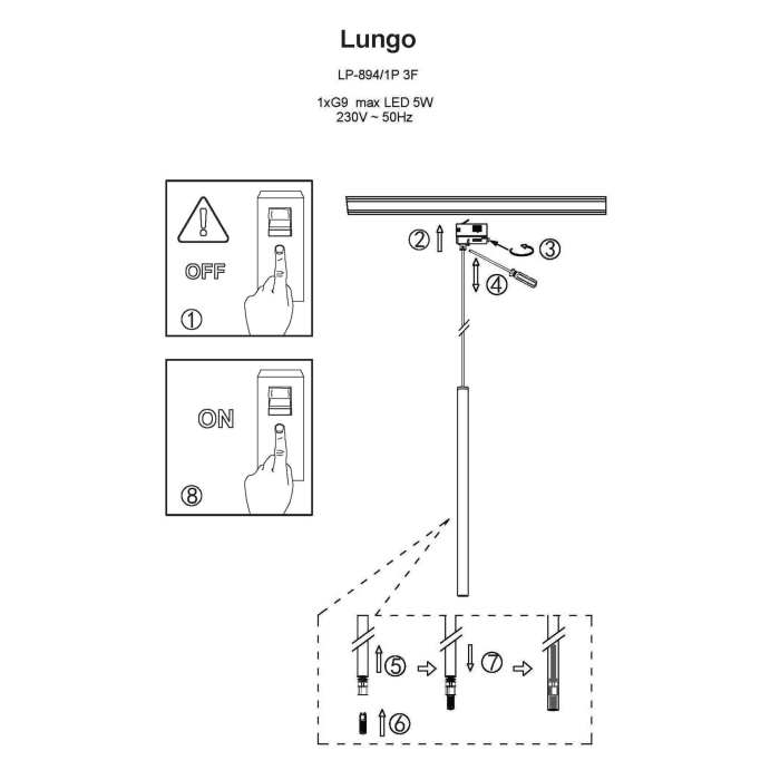 Light Prestige Lungo 1 czarna wisząca do szynoprzewodu 3F  LP-894/1P BK 3F 1xG9 Czarny