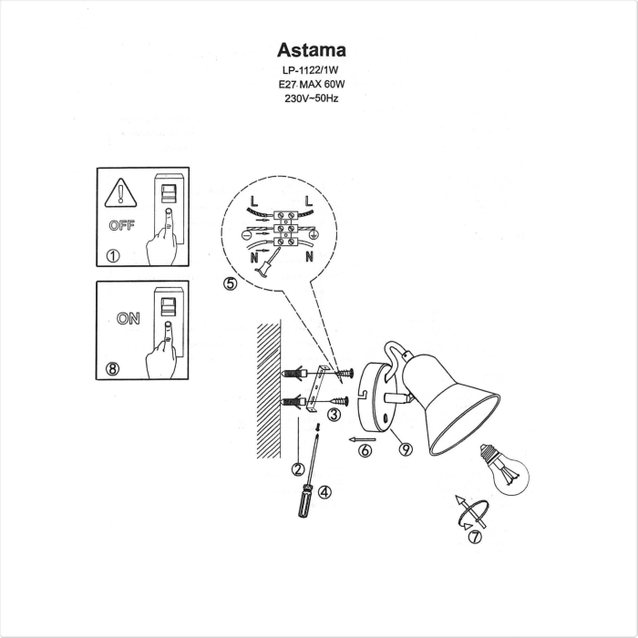 Light Prestige Astama kinkiet biały E27 biały LP-1122/1W WH