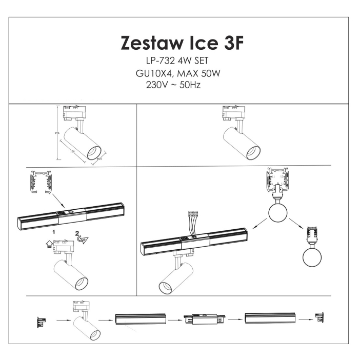 Light Prestige Ice reflektor do szynoprzewodów 1F czarny GU10 czarny LP-732/1R 3W BK