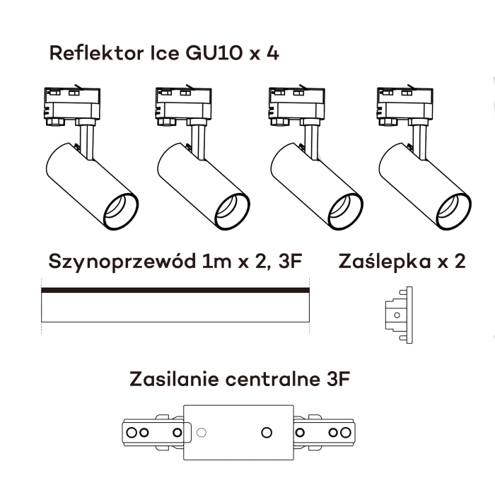 Light Prestige Ice System 3F GU10 4x50W czarny LP-732 4W BK SET