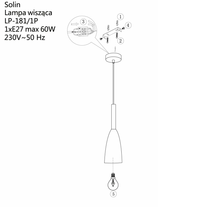 Light Prestige Solin wisząca biała  E27 biały LP-181/1P WH