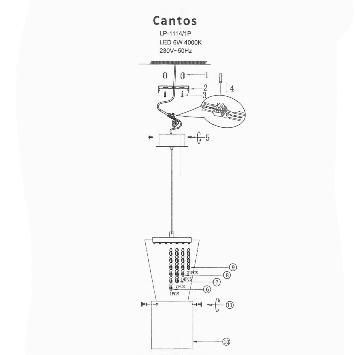 Light Prestige Cantos 1 wisząca LED transparentny LP-1114/1P