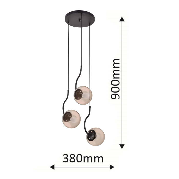 Light Prestige Hook 3 wiszaca czarna E27 czarny/ bursztynowy klosz LP-125/3P BK