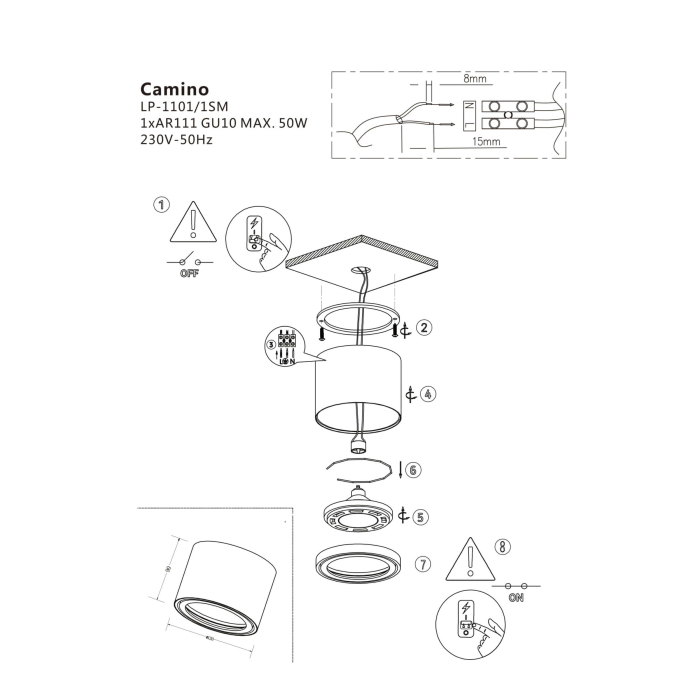 Light Prestige Camino oprawa natynkowa biała LP-1101/1SM WH 1xQR111 biały