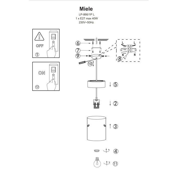 Light Prestige Miele Lampa wisząca E27 1x40W dymny/złoty LP-866/1P SM/GD