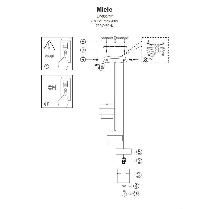 Light Prestige Miele Lampa wisząca E27 3x40W dymny/złoty LP-866/3P SM/GD