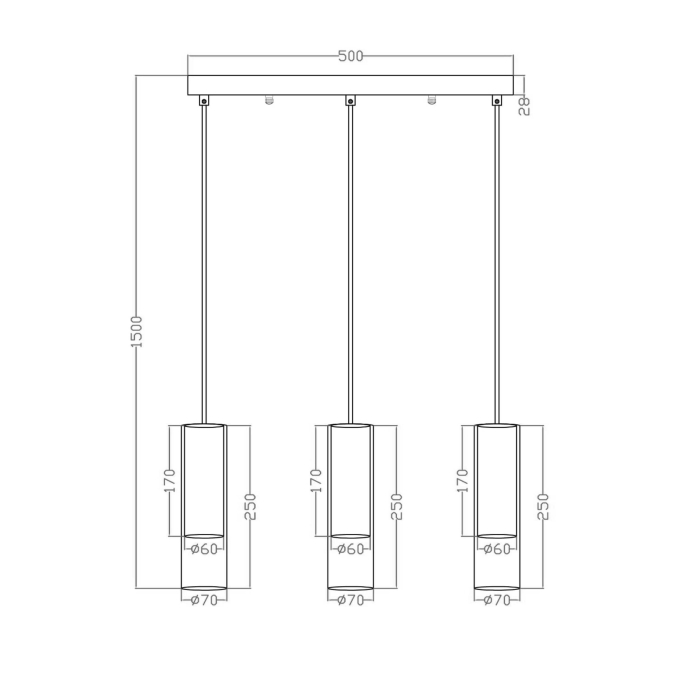 Light Prestige Manacor Lampa wisząca GU10 3x50W czarny/transparentny LP-232/3L BK
