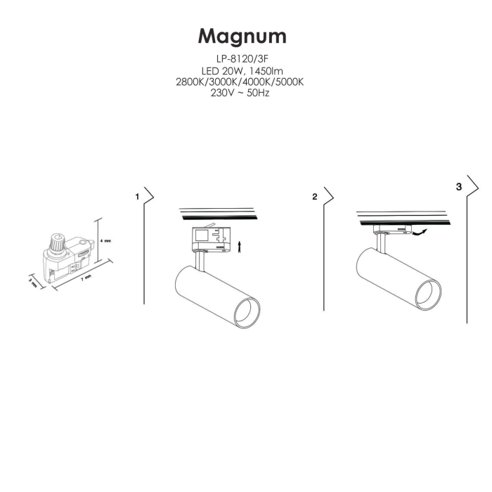 Light Prestige Magnum reflektor do szynoprzewodu 3F LED 1x20W czarny LP-8120/3F BK
