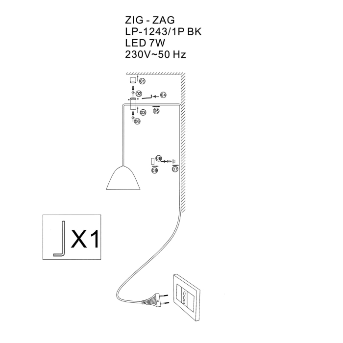 Light Prestige Zig-Zag LED czarny LP-1243/1P BK