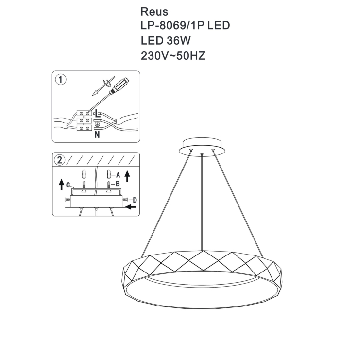 Light Prestige Reus wisząca LED 1xLED 36W Złoty LP-8069/1P LED GD