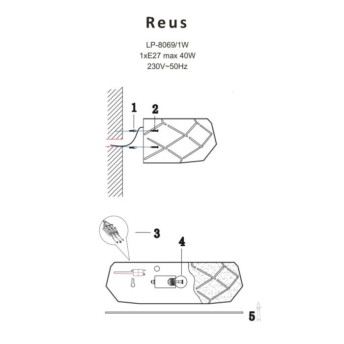 Light Prestige Reus Kinkiet Złoty E27 1x40W LP-8069/1W GD
