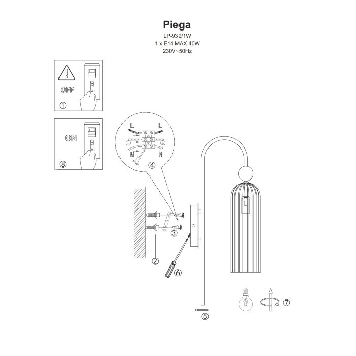Light Prestige Piega Lampa wisząca E14 1x40W biały/złoty LP-939/1P white