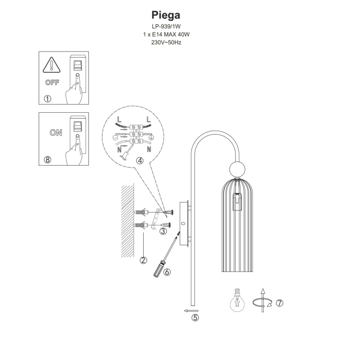 Light Prestige Piega Kinkiet E14 1x40W amber/złoty LP-939/1W amber