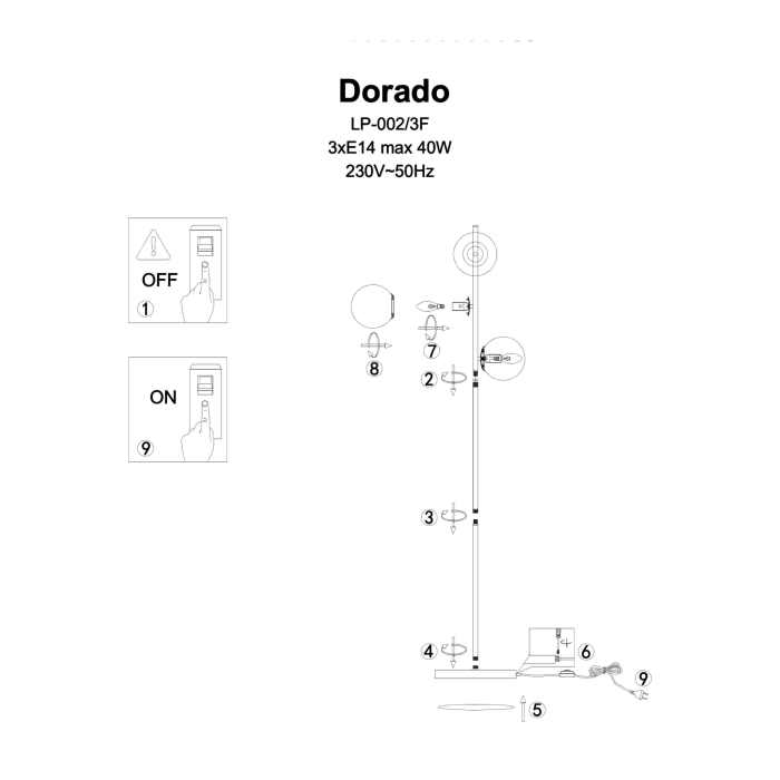 Light Prestige Dorado Podłogowa E14 3x40W czarny/biały LP-002/3F BK
