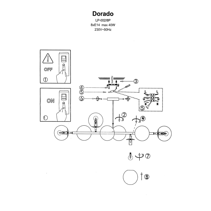 Light Prestige Dorado 8 lampa wisząca LP-002/8P 8xE14 złoty/biały