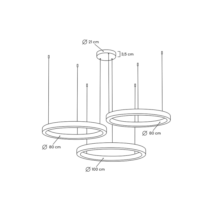 King Home Lampa wisząca RING 80 + 80 + 100 złota na jednej podsufitce (MSE0008080100)