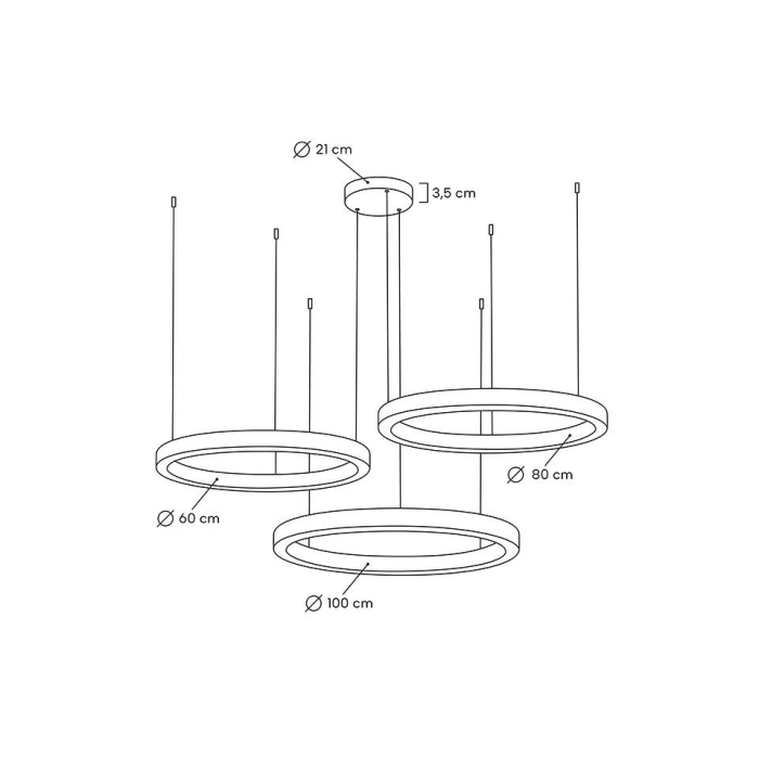 King Home Lampa wisząca RING 60 + 80 + 100 złota na jednej podsufitce (MSE0006080100)