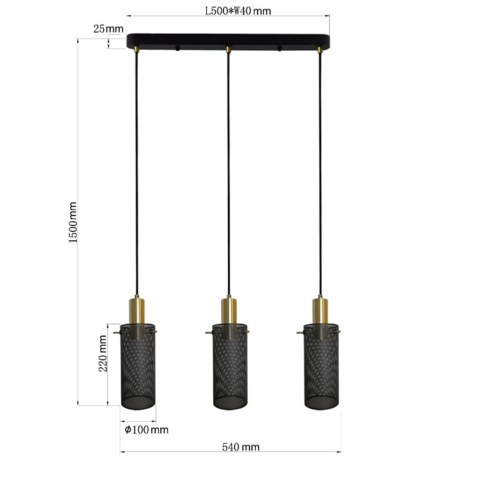 Light Prestige Lampa wisząca Tirana 3xE27 linia czarna LP-945/3L BK