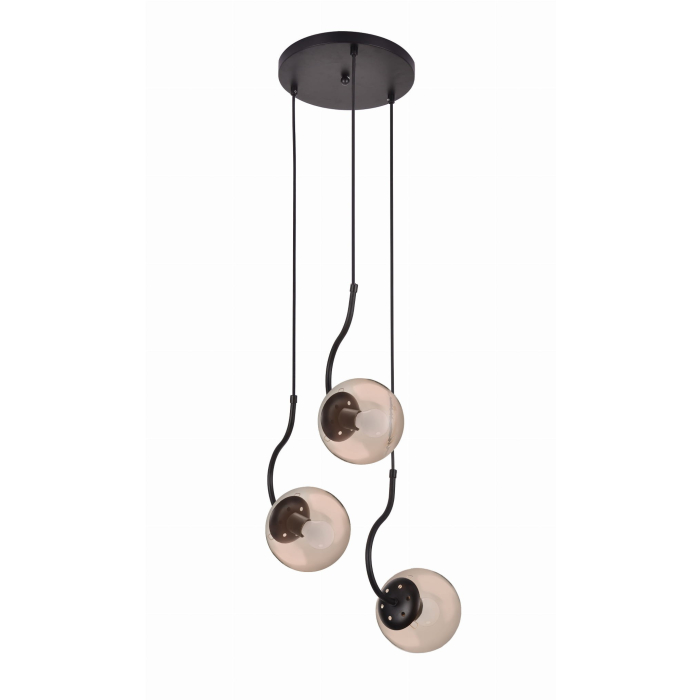 Light Prestige Hook 3 wiszaca czarna E27 czarny/ bursztynowy klosz LP-125/3P BK